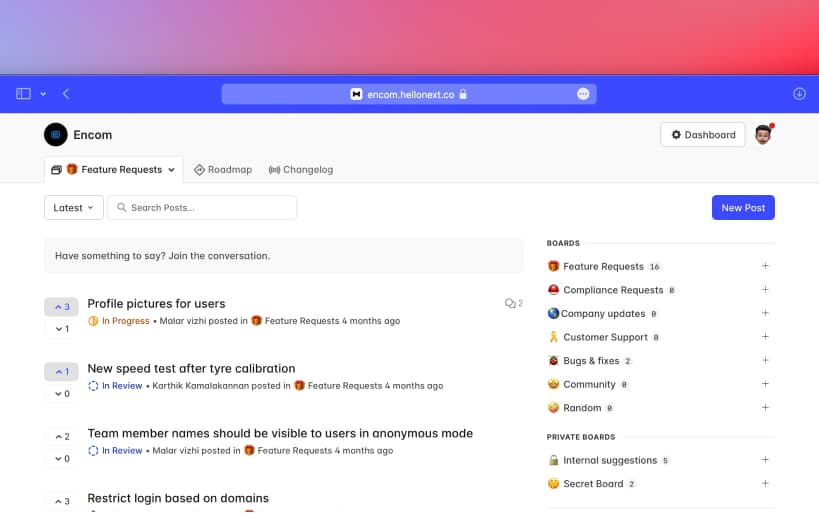 Feature request tracker for SaaS products