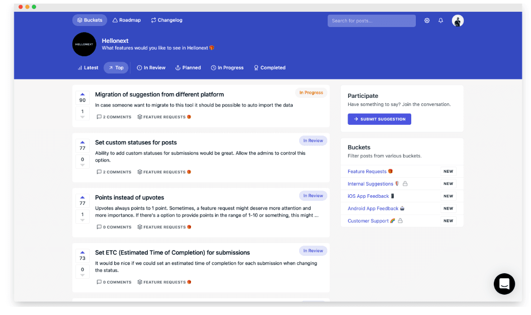 Hellonext product feedback management tool for SaaS products and Canny alternative