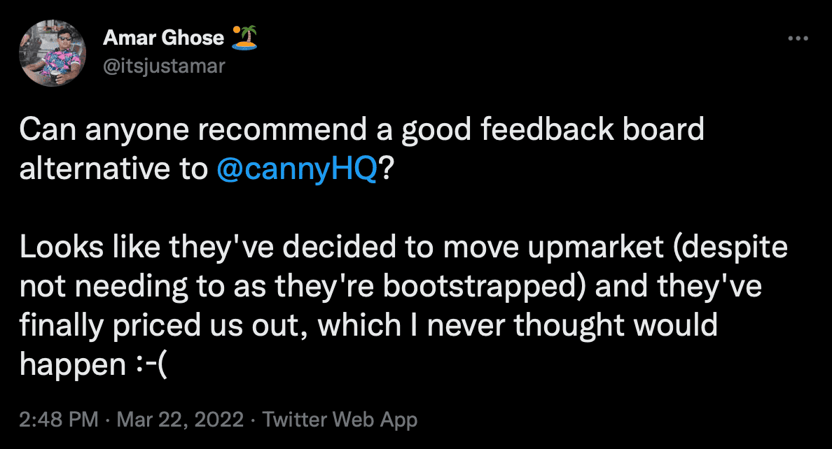 Canny updated their pricing forcing their existing customers to upgrade