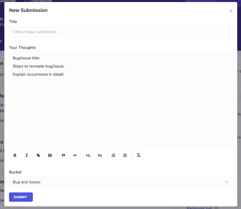 Submission templates for Hellonext customer feedback tool
