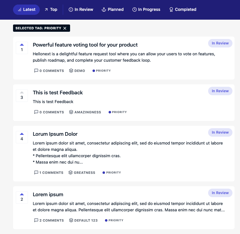 Search by tags on Hellonext