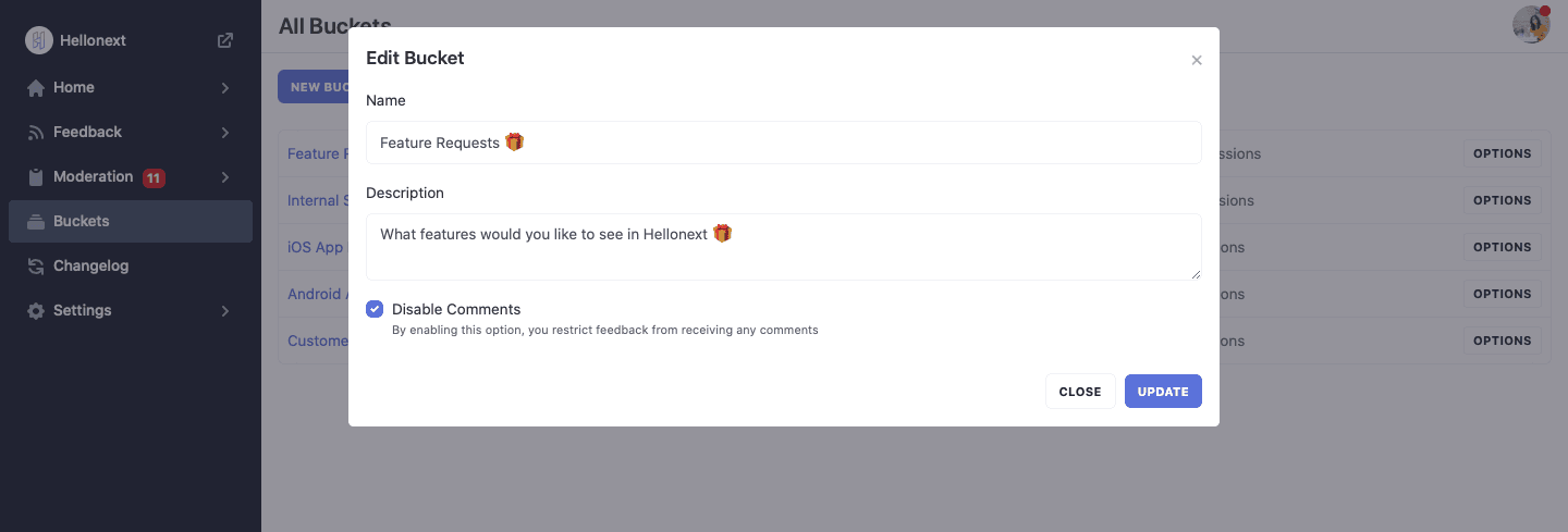 Hellonext comments moderation