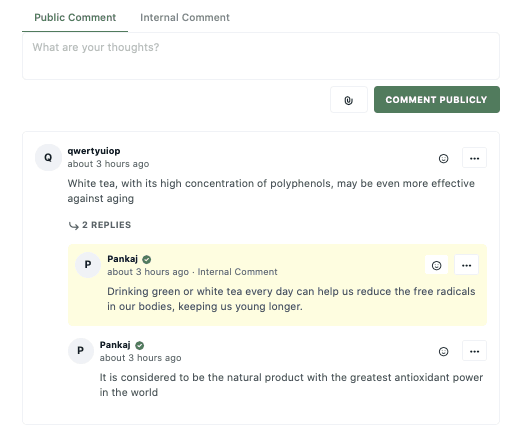Feature request tool with internal comments and private comments