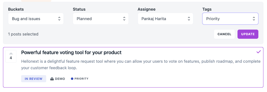 Customer feedback tool dashboard