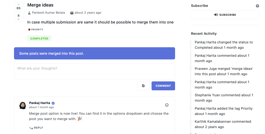 Merge two duplicate feedback into one