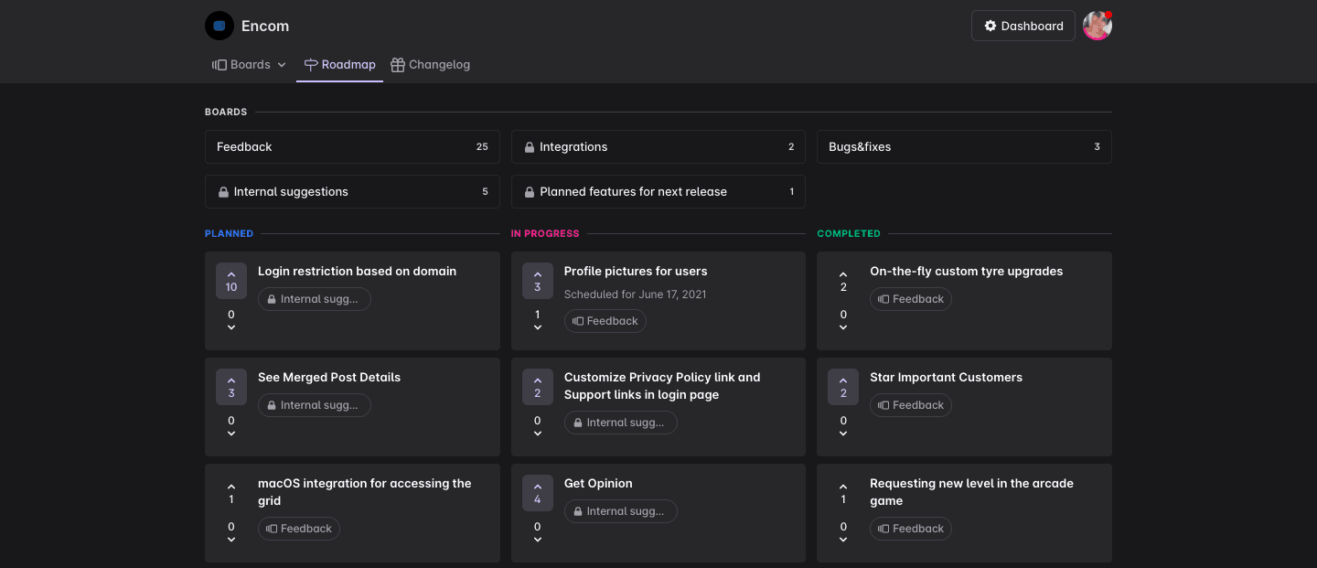 Create a Roadmap based on your builds and track your progress there