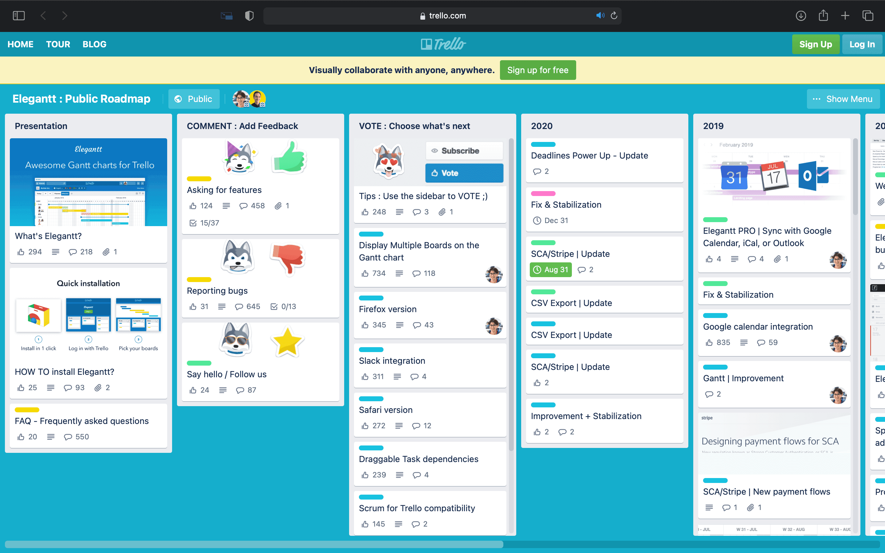 Trello's funny and unprofessional customer feedback boards