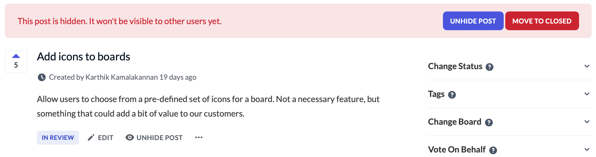 Announcing Hide Post